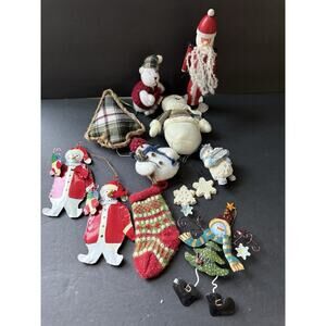Christmas Farmhouse Ornament Bundle Snowman Santa Plaid Snowflake Whimsy Set 12